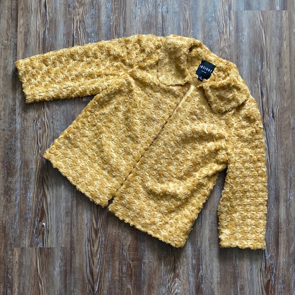 Insight New York Mustard Yellow Textured Crop Sleeve Blazer Jacket